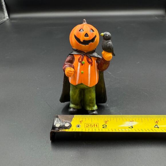 Vintage Halloween Figurine Jack O Lantern with Crow Mini Statue - Picture 6 of 11